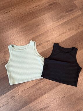 SHEIN Ribbed Crop Tank Tops in Sage Green and Black (2-Pack)